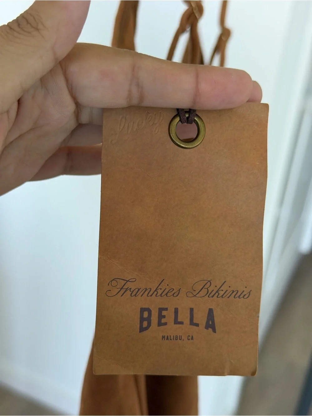 Frankie's Bikinis Brown Suede-Look Ring-Front Swim Top
